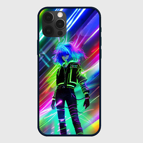 Чехол iPhone 12 Pro Max Неоновая девчонка - аниме - нейросеть / 3D-Черный – фото 1