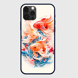 Чехол для iPhone 12 Pro Max Золотые бойцовые рыбки, цвет: 3D-черный