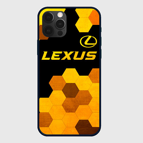 Чехол iPhone 12 Pro Max Lexus - gold gradient: символ сверху / 3D-Черный – фото 1