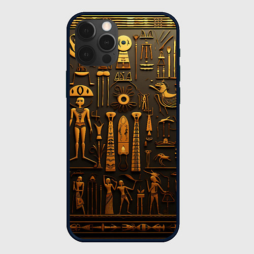 Чехол iPhone 12 Pro Max Арт в стиле египетских письмен / 3D-Черный – фото 1