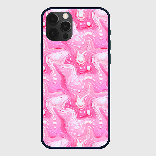 Чехол iPhone 12 Pro Max Розовые разводы краски / 3D-Черный – фото 1