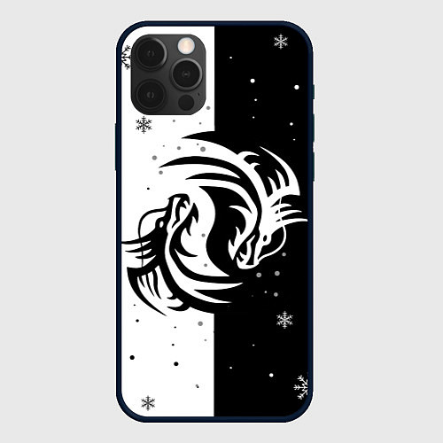 Чехол iPhone 12 Pro Max Инь Янь - Драконы / 3D-Черный – фото 1