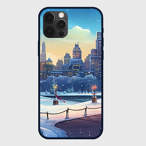 Чехол iPhone 12 Pro Max Зимний большой город / 3D-Черный – фото 1