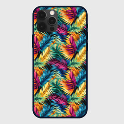 Чехол для iPhone 12 Pro Max Разноцветные пальмовые листья паттерн, цвет: 3D-черный