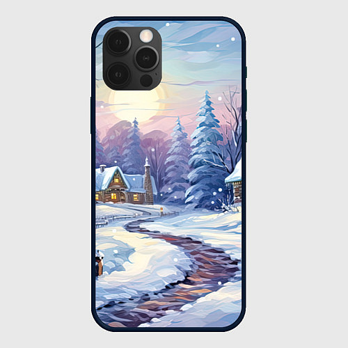 Чехол iPhone 12 Pro Max Тропинка к новогоднему дому / 3D-Черный – фото 1