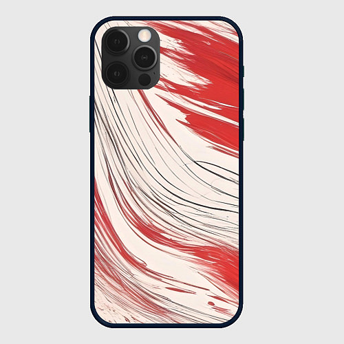 Чехол iPhone 12 Pro Max Абстракция красно-белая / 3D-Черный – фото 1