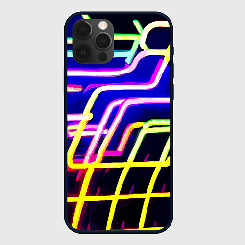 Чехол iPhone 12 Pro Max Авангардный неоновый паттерн / 3D-Черный – фото 1