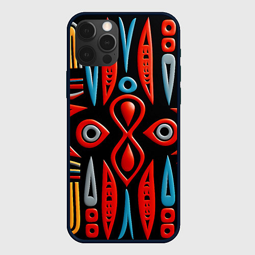 Чехол iPhone 12 Pro Max Красно-синий узор в африканском стиле / 3D-Черный – фото 1