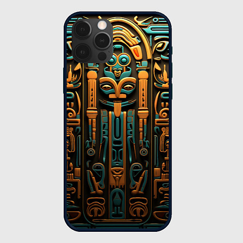 Чехол iPhone 12 Pro Max Орнамент в египетском стиле, бюст Нефертити / 3D-Черный – фото 1