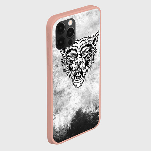 Чехол iPhone 12 Pro Max Texture - разозленный волк / 3D-Светло-розовый – фото 2