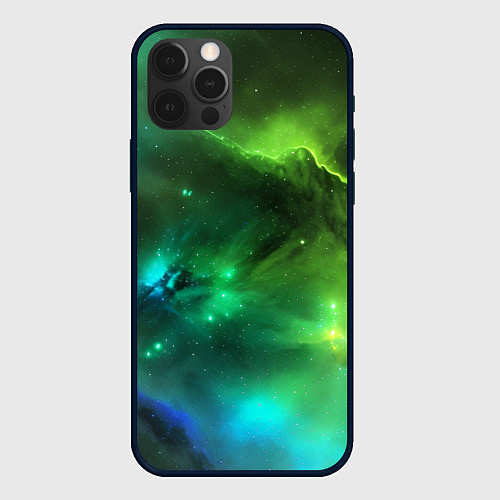 Чехол iPhone 12 Pro Max Бескрайний космос зелёный / 3D-Черный – фото 1