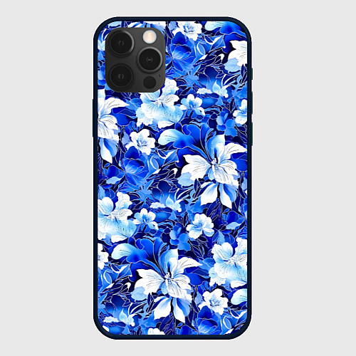 Чехол iPhone 12 Pro Max Голубой цветник / 3D-Черный – фото 1
