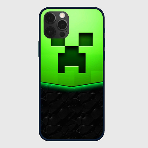 Чехол iPhone 12 Pro Max Майнкрафт крипер / 3D-Черный – фото 1