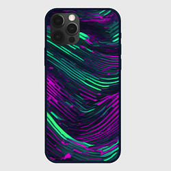 Чехол для iPhone 12 Pro Max Волнистые линии зелёные и фиолетовые, цвет: 3D-черный