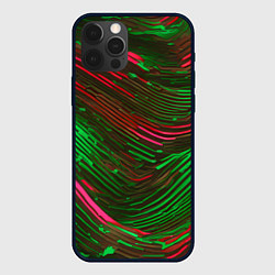 Чехол iPhone 12 Pro Max Волнистые линии зелёные и красные
