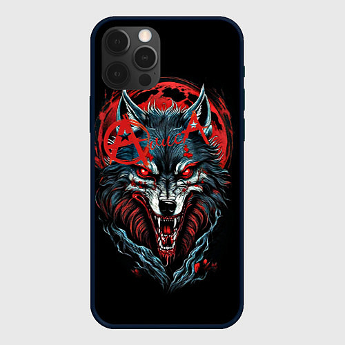 Чехол iPhone 12 Pro Max Логотип рок группы Алиса на фоне волка / 3D-Черный – фото 1