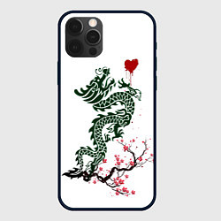 Чехол для iPhone 12 Pro Max Дракон на сакуре, цвет: 3D-черный