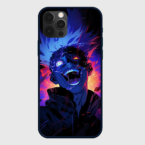 Чехол iPhone 12 Pro Max Сатору Годжо в безумии - Магическая битва / 3D-Черный – фото 1