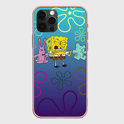 Чехол iPhone 12 Pro Max Spongebob workout / 3D-Светло-розовый – фото 1