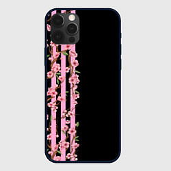 Чехол для iPhone 12 Pro Max Сакура и полосы, цвет: 3D-черный
