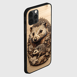 Чехол для iPhone 12 Pro Max Ежики выжженные на доске, цвет: 3D-черный — фото 2