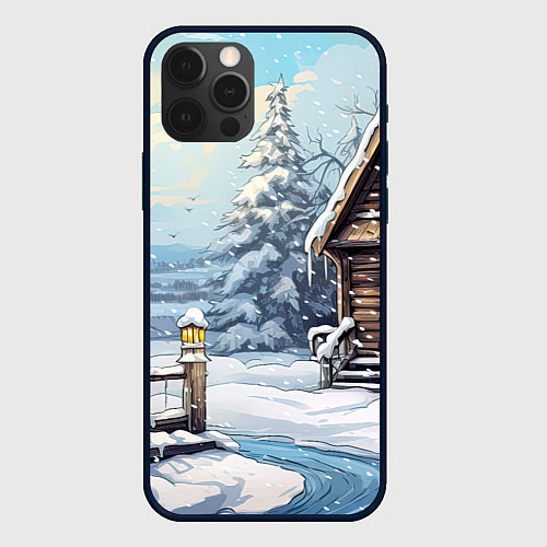 Чехол iPhone 12 Pro Max Деревянный зимний домик / 3D-Черный – фото 1