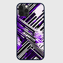 Чехол для iPhone 12 Pro Max Киберпанк линии белые и фиолетовые, цвет: 3D-черный