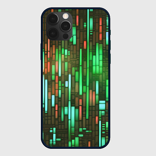 Чехол iPhone 12 Pro Max Неоновые полосы зелёные / 3D-Черный – фото 1