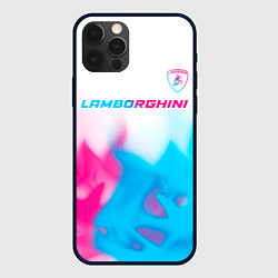 Чехол для iPhone 12 Pro Max Lamborghini neon gradient style посередине, цвет: 3D-черный