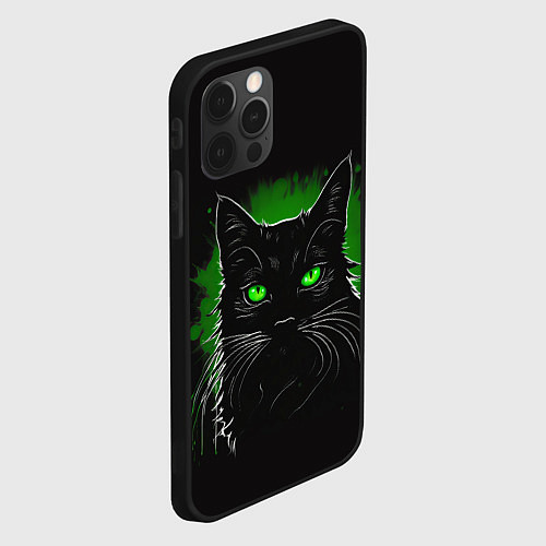Чехол iPhone 12 Pro Max Портрет черного кота в зеленом свечении / 3D-Черный – фото 2