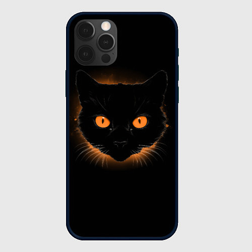 Чехол iPhone 12 Pro Max Портрет черного кота в оранжевом свечении / 3D-Черный – фото 1