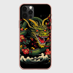 Чехол для iPhone 12 Pro Max Зеленый дракон, цвет: 3D-светло-розовый