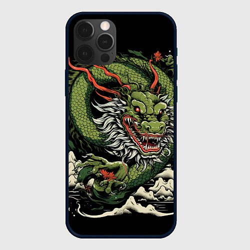 Чехол iPhone 12 Pro Max Символ года зеленый дракон / 3D-Черный – фото 1