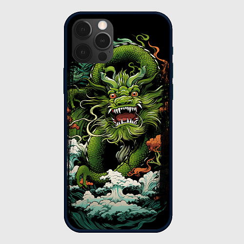 Чехол iPhone 12 Pro Max Зеленый дракон символ года / 3D-Черный – фото 1