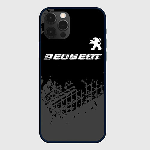 Чехол iPhone 12 Pro Max Peugeot speed на темном фоне со следами шин посере / 3D-Черный – фото 1