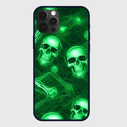 Чехол iPhone 12 Pro Max Зелёные черепа и кости