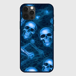 Чехол для iPhone 12 Pro Max Синие черепа и кости, цвет: 3D-черный