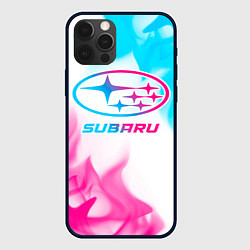 Чехол для iPhone 12 Pro Max Subaru neon gradient style, цвет: 3D-черный