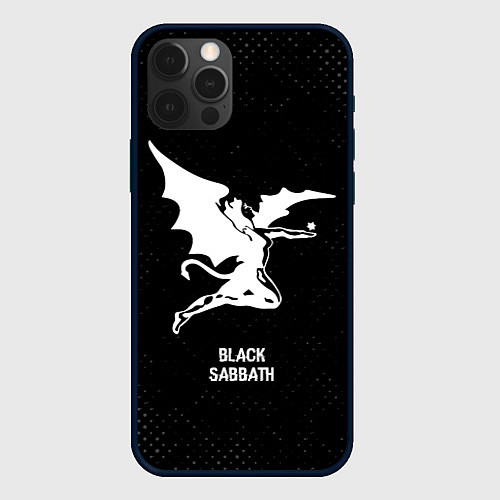 Чехол iPhone 12 Pro Max Black Sabbath glitch на темном фоне / 3D-Черный – фото 1