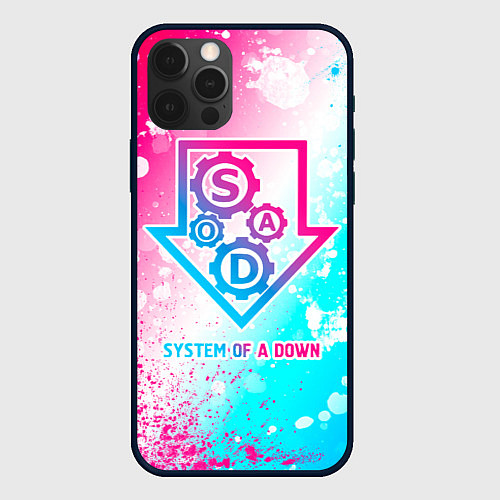 Чехол iPhone 12 Pro Max System of a Down neon gradient style / 3D-Черный – фото 1