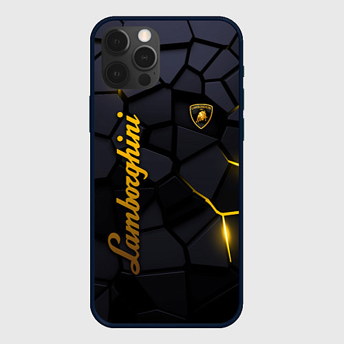 Чехол iPhone 12 Pro Max Lamborghini - плиты с эффектом свечения / 3D-Черный – фото 1