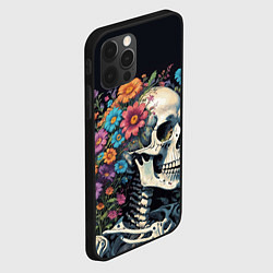 Чехол для iPhone 12 Pro Max Улыбающийся скелет среди цветов, цвет: 3D-черный — фото 2