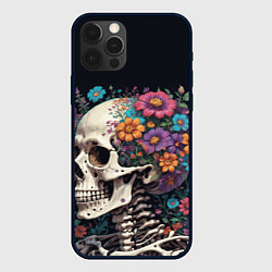Чехол для iPhone 12 Pro Max Скелет среди цветов, цвет: 3D-черный