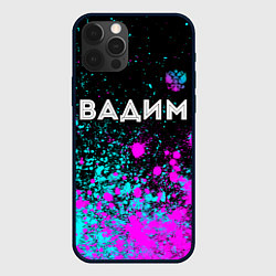 Чехол iPhone 12 Pro Max Вадим и неоновый герб России посередине