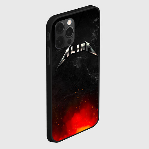 Чехол iPhone 12 Pro Max Алина в стиле Металлики - искры и огонь / 3D-Черный – фото 2