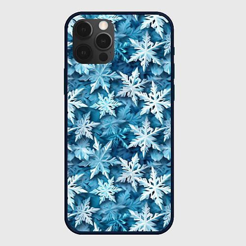 Чехол iPhone 12 Pro Max New Years pattern with snowflakes / 3D-Черный – фото 1
