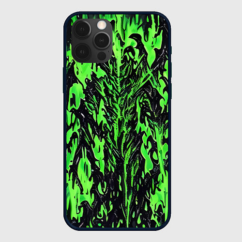 Чехол iPhone 12 Pro Max Демонический доспех зелёный / 3D-Черный – фото 1