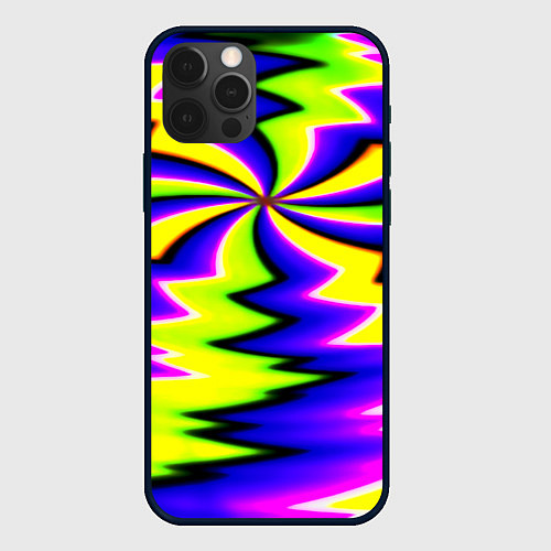 Чехол iPhone 12 Pro Max Неоновая фрактальная абстракция / 3D-Черный – фото 1