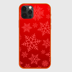 Чехол для iPhone 12 Pro Max Красные снежинки, цвет: 3D-красный