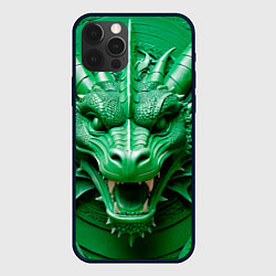 Чехол для iPhone 12 Pro Max Нейросеть - барельеф зелёный дракон, цвет: 3D-черный